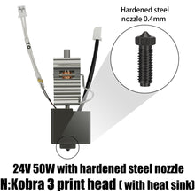 The Anycubic Kobra 3 Hardened Die Steel 0.4mm Nozzle with Heat Sink by 3D Printing Perth - Cirrus Link is ideal for precise 3D printing, operating at 24V and 50W. The image showcases the nozzle's intricate details.