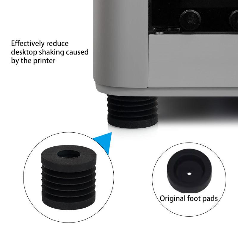 Close-up of original and replacement printer foot pads for Bambu Lab X1C P1P models by 3D Printing Perth - Cirrus Link. Shock-absorbing pads reduce shaking, enhancing the 3D printing experience with the Extruder V2.0 and Hardened Steel Hot End Upgrade.