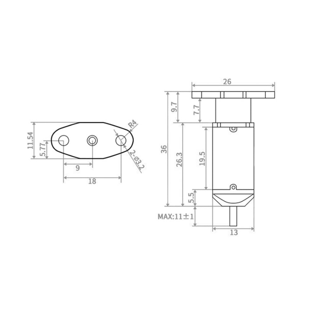 Technical drawing of the 3D Touch Sensor for Hot Bed Self-leveling Accurate Printing Compensation by 3D Printing Perth - Cirrus Link, featuring precise measurements in millimeters, including dimensions for length, diameter, and mounting holes, ideal for 3D printing applications.