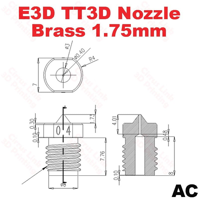 Nozzle E3D TT3D Brass M6 threaded nozzle for 1.75 filament