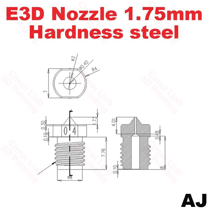 Nozzle E3D Harden steel M6 threaded nozzle for 1.75mm.