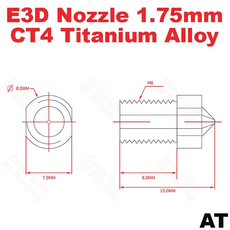 High-quality TC4 titanium alloy M6 threaded nozzle for E3D V5 and V6 hotends.