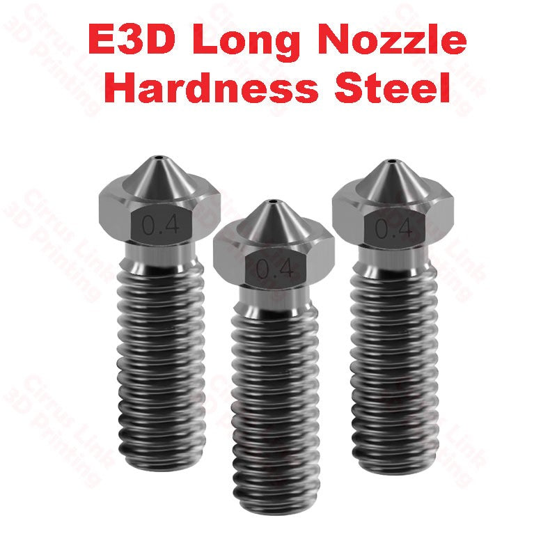 High-quality E3D Volcano long nozzle with M6 threading made from durable steel. Perfect for high-temperature printing.