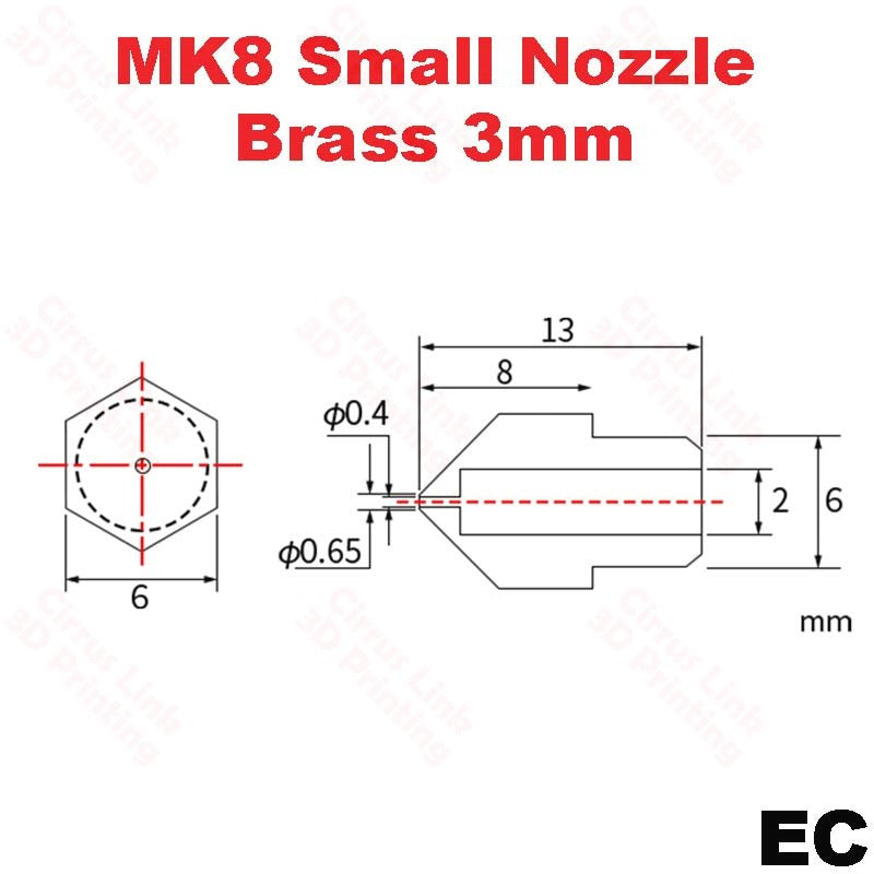 Nozzle MK8 Brass M6 threaded nozzle for 1.75/3mm - High-quality brass nozzle for precise 3D printing.