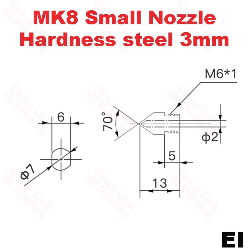 Durable M6 threaded nozzle for 1.75/3mm filament.
