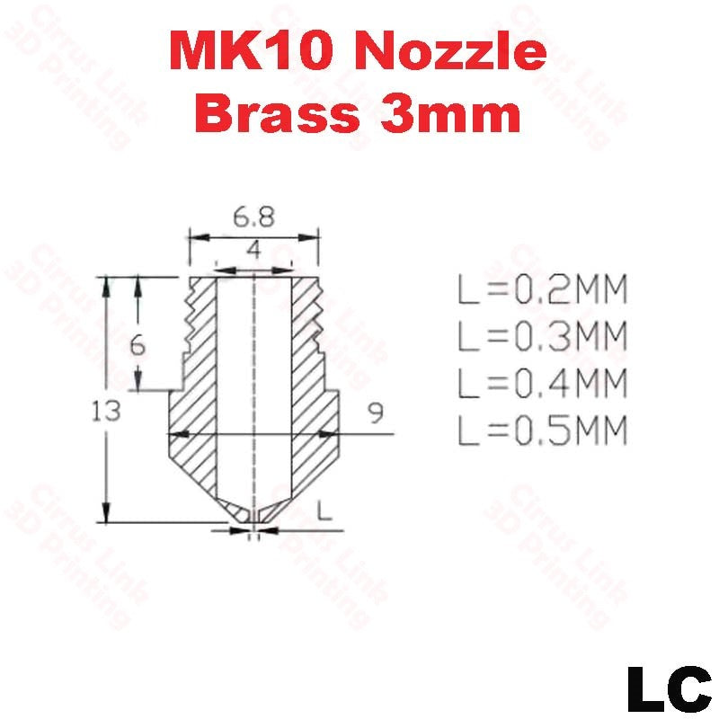 Nozzle MK10 Brass M7 - High-quality threaded nozzle for 1.75/3mm filaments. Achieve precise 3D prints with this durable nozzle.