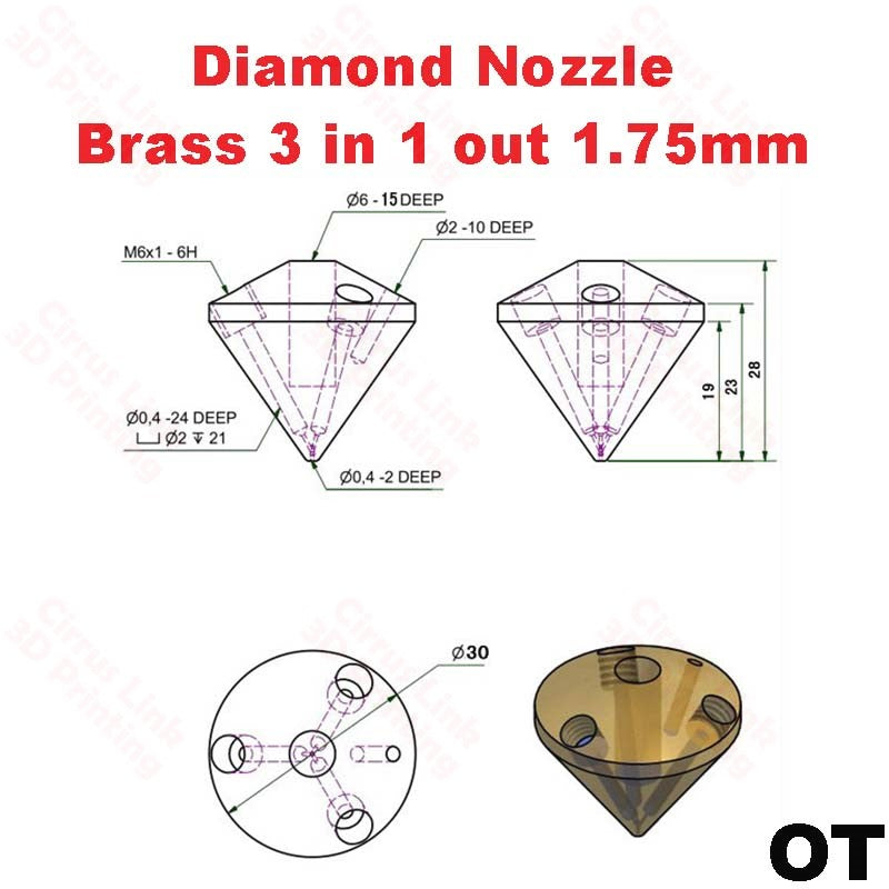 The Nozzle Diamond Brass Nozzle for Delta Kossel - exceptional quality.