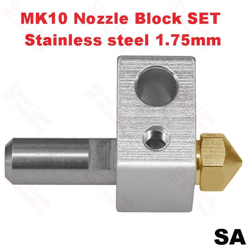 Nozzle MK10 SS Throat Block SET M7 Threaded Nozzle - High-quality stainless steel throat block for secure printing.
