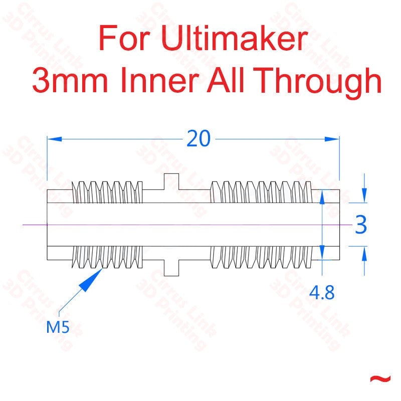Ultimaker Throat M5 X 20mm - High-quality threaded throat for optimal performance.