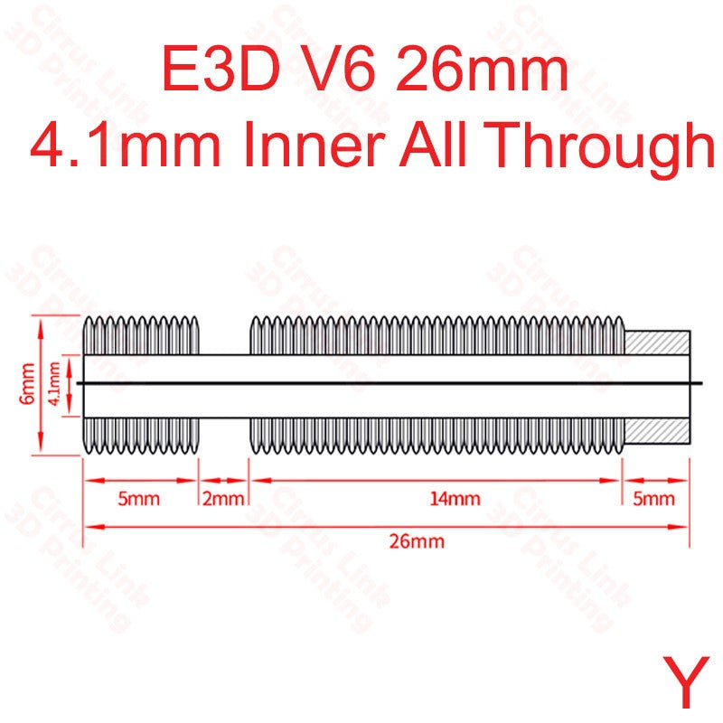 E3D V6 26mm 4.1mm Inner All Through 3D Printer Throat