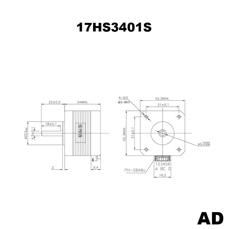 Stepper Motor Nema 17 17HS3401S -AD: High-quality, efficient motor for precise control.