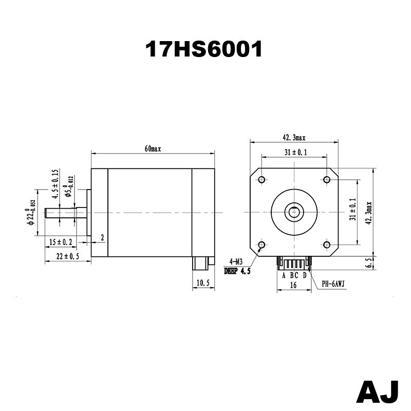 "Stepper Motor Nema 17 17HS6001 - AJ" - High-performance motor for precise motion control.