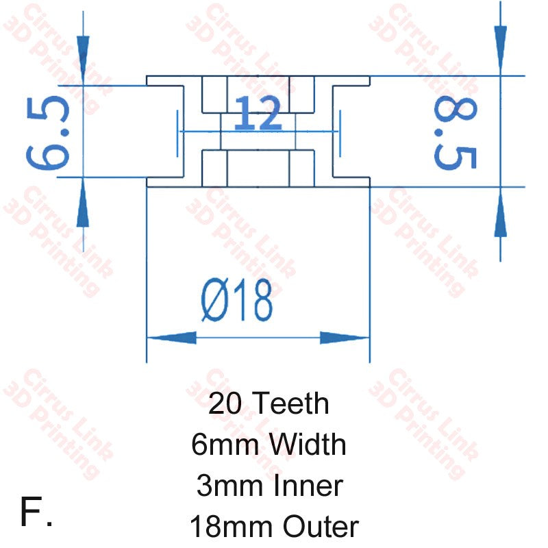 20 Teeth 6mm Width 3mm Inner 18mm Outer GT2 Idler Pulley Wheel
