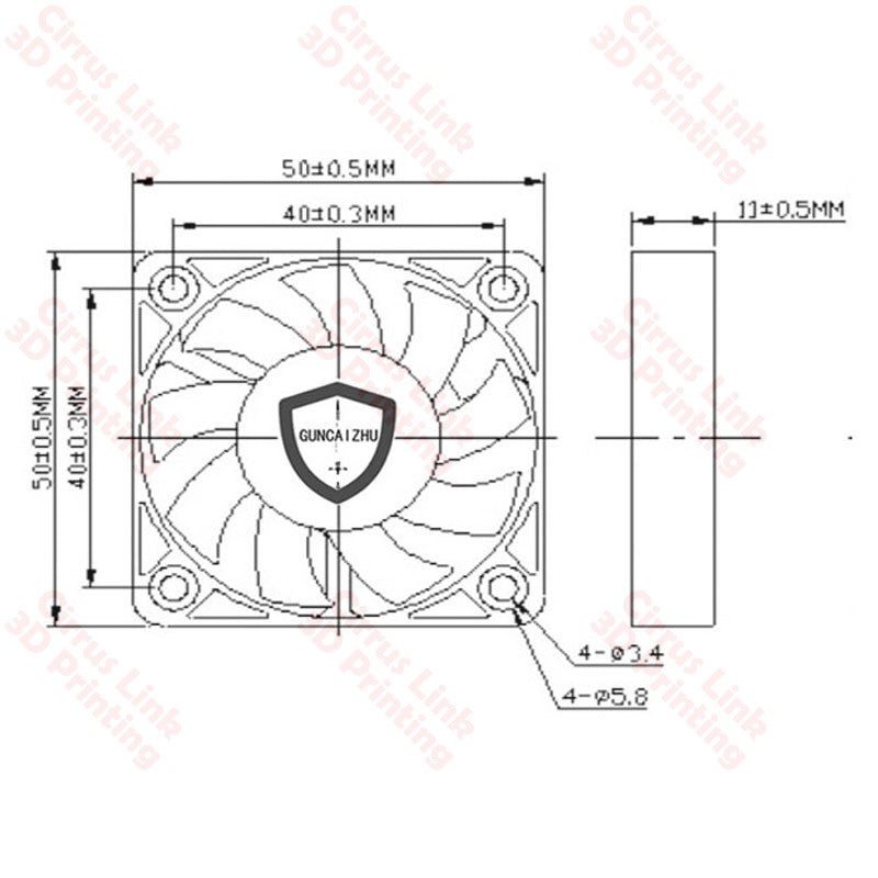 Cooling Fan 5010 50x50x10mm 12V 250mm - Efficient and powerful cooling solution for electronics.