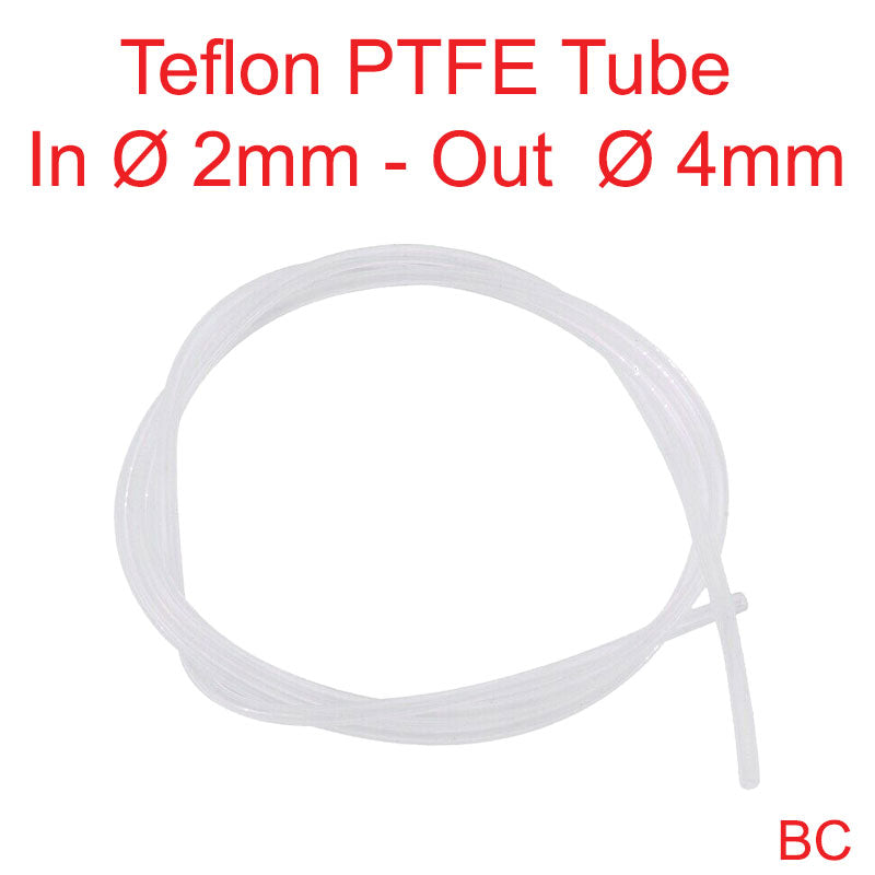 PTFE Teflon tube, Ø4mm outer, Ø2mm inner, sold per meter