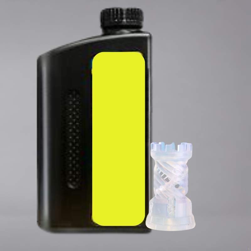 A bottle of yellow ink next to a bottle of black ink.