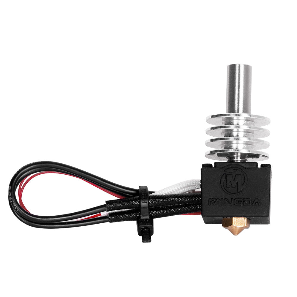 A small metal object with wires used for 3D printing is the MINGDA Magician Hotend Replacement Part.