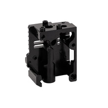 A black MINGDA Magician Feeding Extruder shell Replacement Part for 3D printing on a white background.