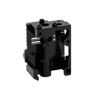 A black MINGDA Magician Feeding Extruder shell Replacement Part for 3D printing on a white background.