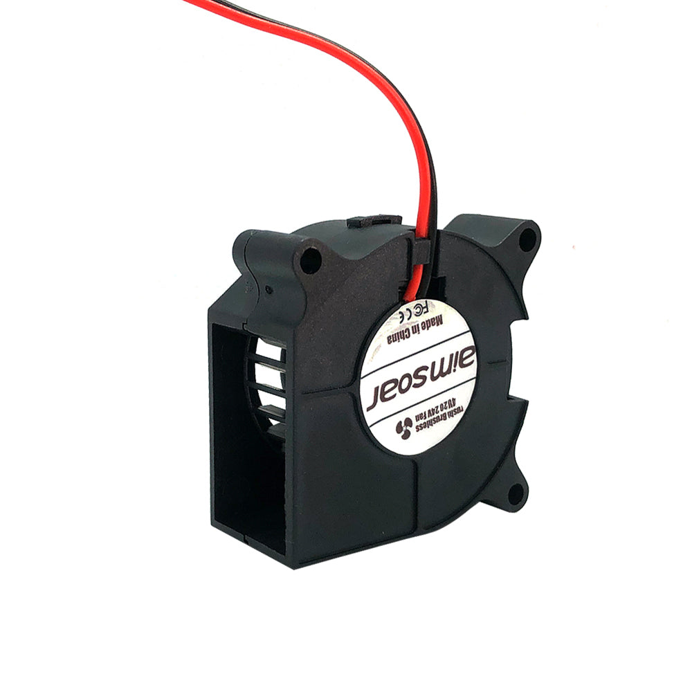 A small black Blower 4020 Dual Ball Bearing Fan, featuring a red and black wire attached, is shown against a white background. This fan is perfect for 3D printing projects and proudly displays the 3D Printing Perth - Cirrus Link brand name on its side.