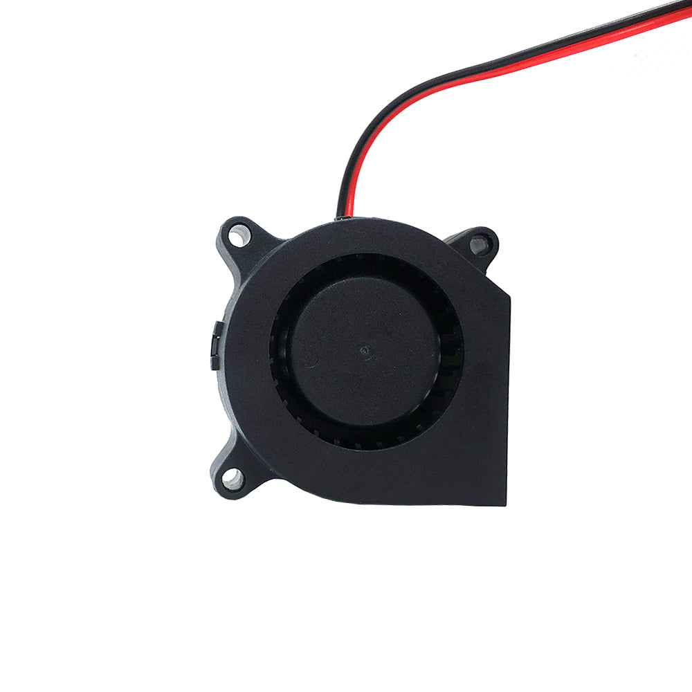 The Blower 4020 by 3D Printing Perth - Cirrus Link is a compact black 12V cooling fan with red and black wires, offering superior quality for 3D printers and various industrial applications.