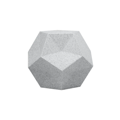 A faceted geometric sculpture, resembling a polyhedron with a smooth finish, 3D printed using Flashforge HS PLA 1.75mm filament in marble colour, is set against a plain light background.