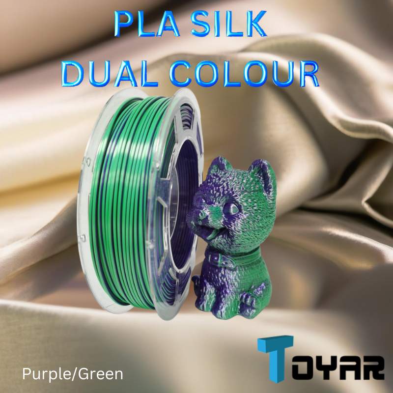 Toyar PLA Silk dual colour filament in green and purple, known for its eco-friendliness.