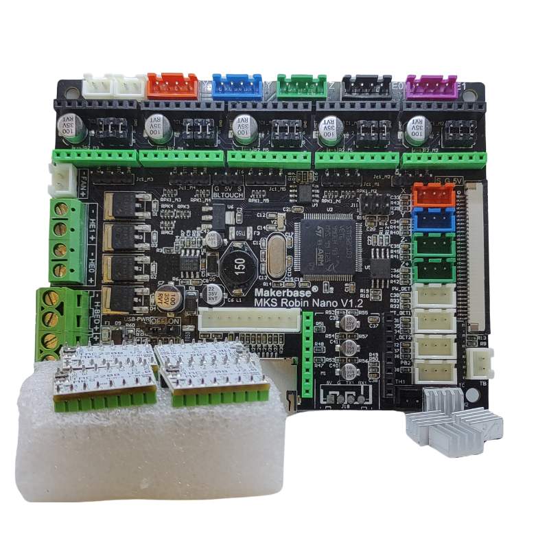 The Motherboard MakerBase MKS Robin Nano V1.2 with TMC2208 Driver, equipped with TMC2208 stepper motor drivers, is a crucial component of the Flsun Q5 3D Printer. This pcb