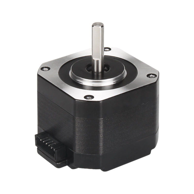 The black 42 Stepper Motor by 3D Printing Perth - Cirrus Link features a side connector and protruding top shaft, perfect for 3D printing. With a height of 33mm and a step angle of 1.8 degrees, it's compatible with the Titan Extruder, offering precision and reliability.