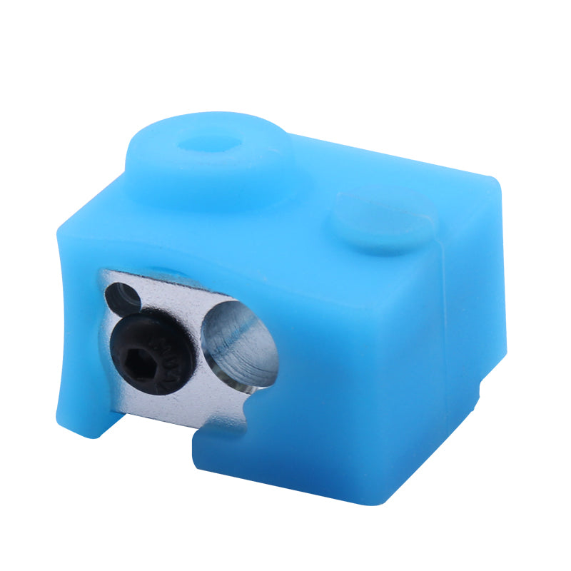 A blue plastic E3D V6 Silicone Insulation Cover by 3D Printing Perth - Cirrus Link, featuring metal components and a visible screw hole, is showcased, perfect for a 3D printing enthusiast working on projects involving the E3D V6 hotend.