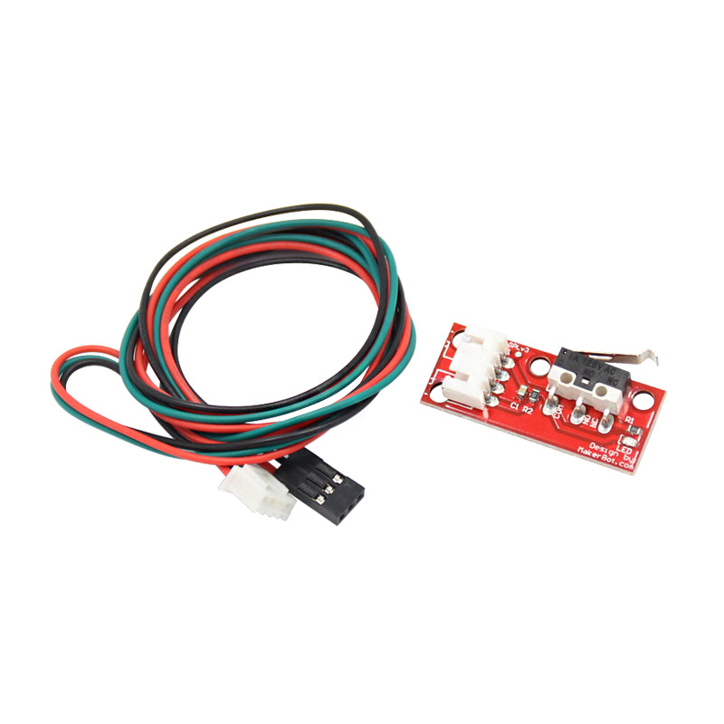 The Limit Switch Kit from 3D Printing Perth - Cirrus Link features a red electronic sensor module with connectors and a 70CM black, red, and green cable with plugs, ideal for your latest 3D printing project or as an essential component of the kit.