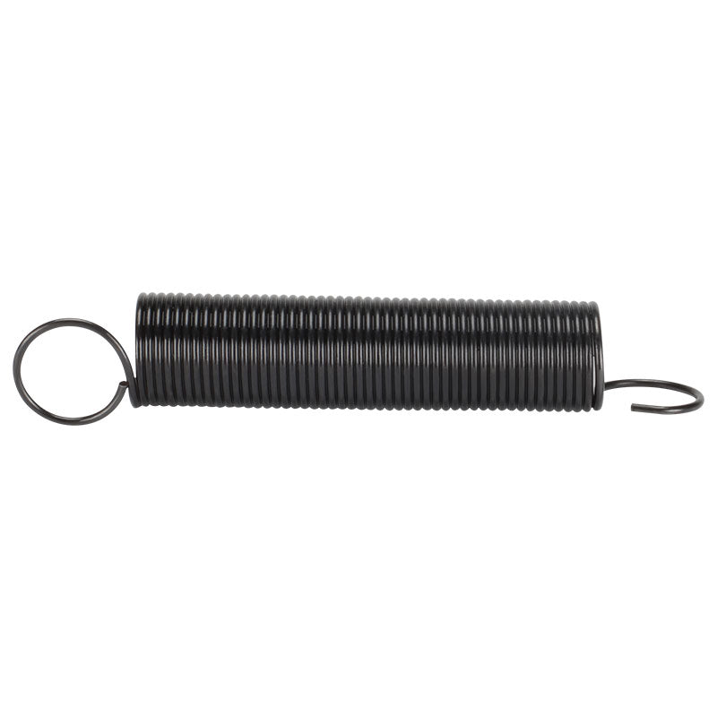 The ASR Printer Arm Support Spring, made of blackened carbon steel with tightly coiled wire and open hooks on both ends, is designed for arm stabilization and lies horizontally on a white background.