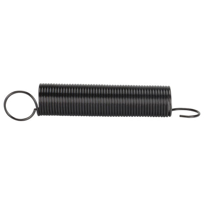 The ASR Printer Arm Support Spring, made of blackened carbon steel with tightly coiled wire and open hooks on both ends, is designed for arm stabilization and lies horizontally on a white background.