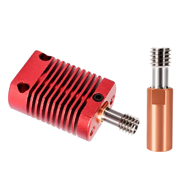 The red heat sink by 3D Printing Perth - Cirrus Link is designed for 3D printers and features fins with a cylindrical CR10 Titanium Alloy Copper Pipe and Throat M6, all with precision screw threads.