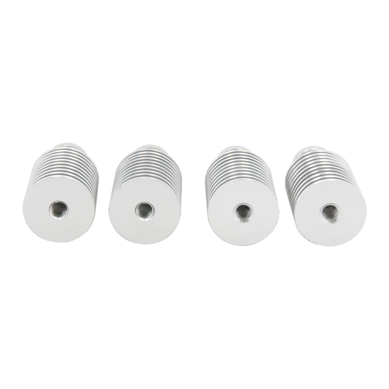 Four E3D V5 Short Heat Sinks for 1.75mm direct extruders, produced by 3D Printing Perth - Cirrus Link, are aligned in a row against a plain white background. These silver cylindrical metal objects feature ridged sides and a central hole.