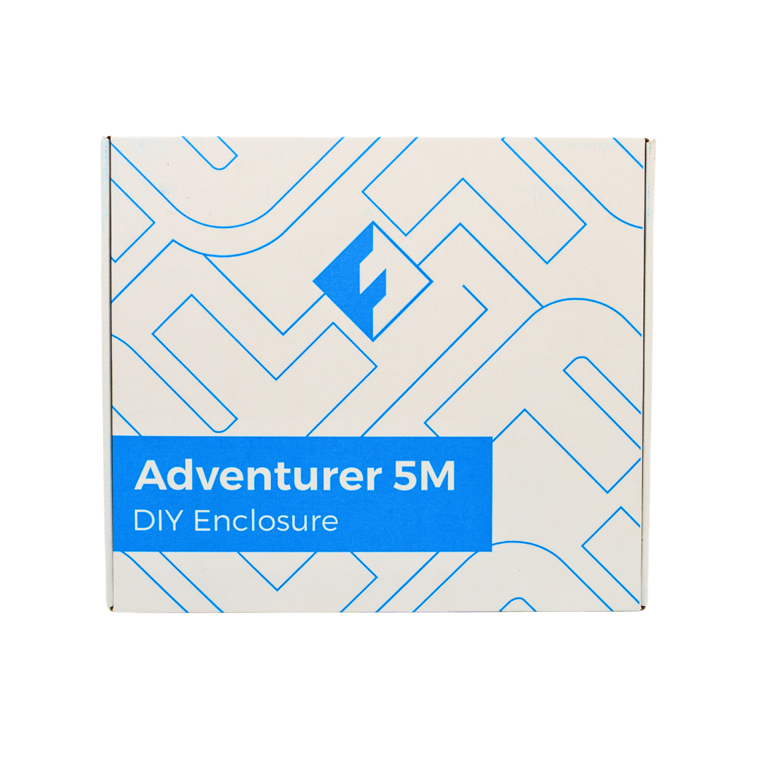Flashforge's Adventurer 5M 3D Printer Enclosure Kit is a box with a blue and white geometric design that offers temperature control for optimal 3D printing conditions.