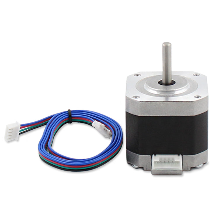 The 42 Stepper Motor from 3D Printing Perth - Cirrus Link, featuring a 39mm height and a silver shaft with an attached multi-colored cable and connectors, provides the precision needed for 3D printing.