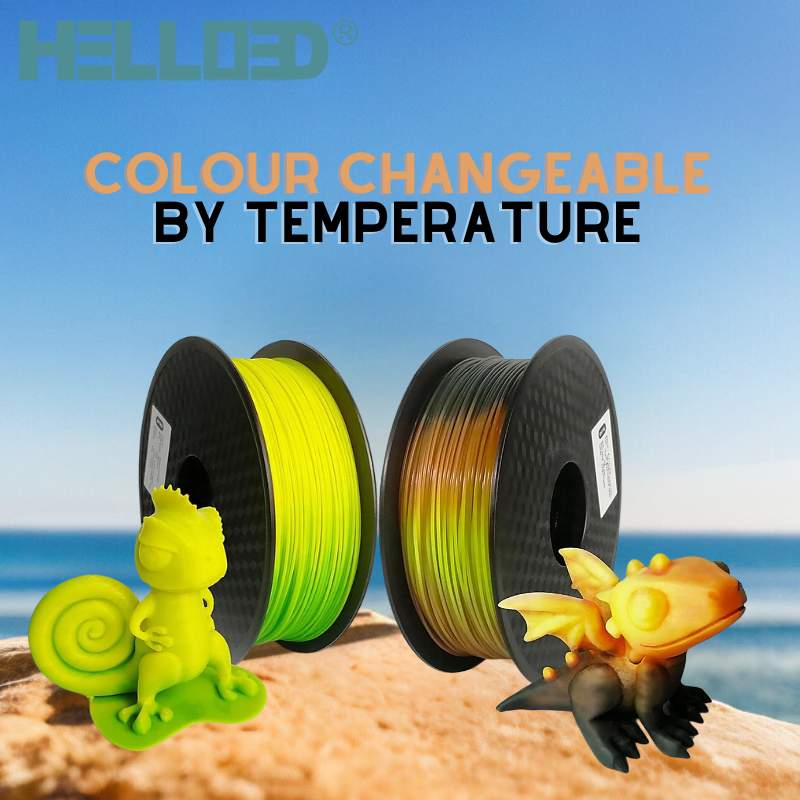 Hello3D offers a unique and innovative solution for 3D printing enthusiasts with their Hello3D PLA Temperature Change Colours 1.75mm 3D Printing Filament. This 1.75mm thermochromic magic filament allows you to create mesmer