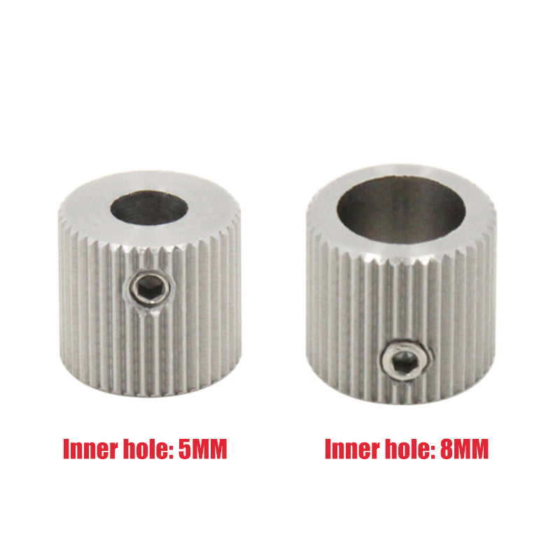 Two precision engineering metal couplers by 3D Printing Perth - Cirrus Link: One with a 5mm inner hole, suitable for 3D printing, and another with an 8mm inner hole; both have visible side screws.