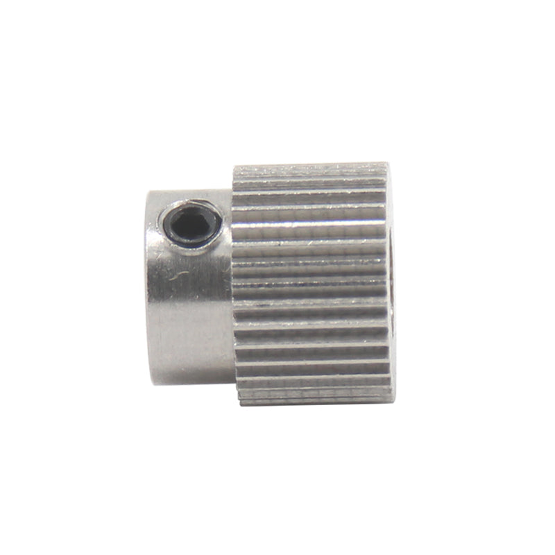 Silver metal knob featuring a ridged texture and a side hole, designed for attachment to the 36 Tooth Stainless Steel Feed Wheel by 3D Printing Perth - Cirrus Link.