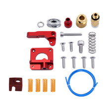 The CR10 Ender 3 Upgraded Extruder Kit by 3D Printing Perth - Cirrus Link includes metal brackets, screws, springs, bearings, and a PETG tube with silicone case—ideal for extruder upgrades and shown neatly arranged on a white background.