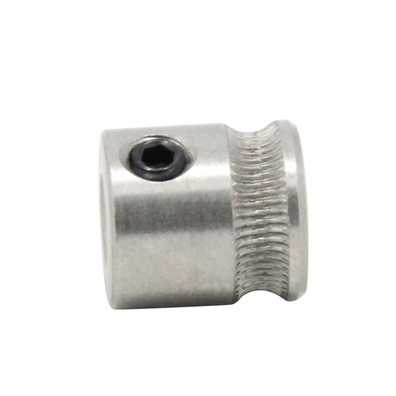 The 3D Printing Perth - Cirrus Link Mk7/Mk8 Feed Wheel has a textured grip, measures 13mm in height, with a 12mm outer and 5mm inner diameter, featuring a hexagonal screw for optimal filament feeding in 3D printers.