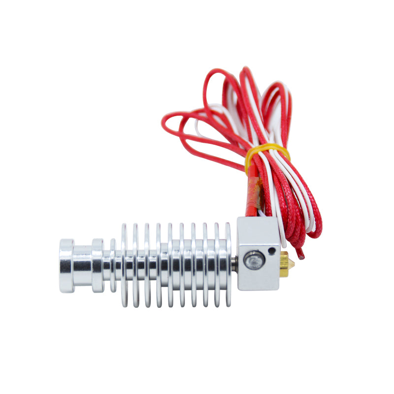 The V5 Short Extruder Head Direct Drive 0.4mm from 3D Printing Perth - Cirrus Link is showcased with a metallic heat sink and red wiring, all set against a white background.