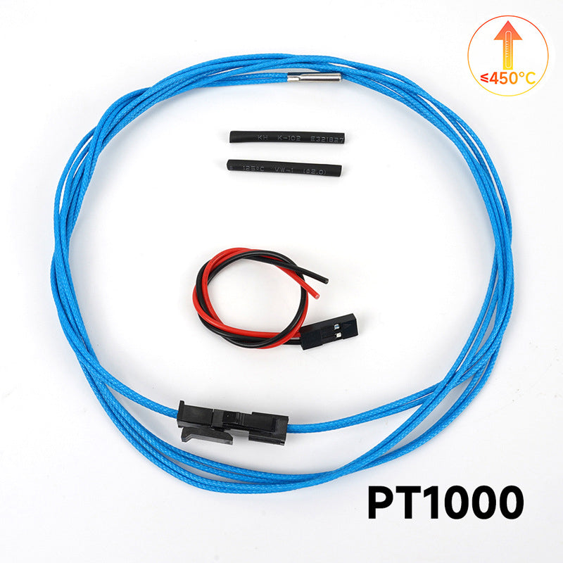 The 3D Printing Perth - Cirrus Link PT1000 High Temperature Platinum Thermistor Sensor Probe offers precise temperature measurement with black and red connectors, ideal for 3D printing. This wire is heat-resistant up to 450°C and comes with shrink tubes and extra black/red wires.