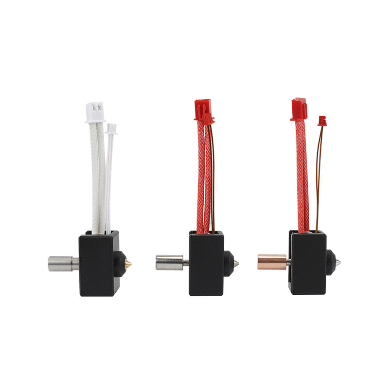 Three Ender3 S1 Spirit TC4 kits from 3D Printing Perth - Cirrus Link include colorful wires, connectors, a sleek black block, and durable CuCrZr nozzles for optimal 3D printing.