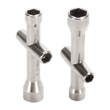 Two Cross Wrench and Socket Sets by 3D Printing Perth - Cirrus Link, expertly designed for a precision fit, each featuring six hexagonal sockets in M2, M2.5, M3, and M4 sizes.