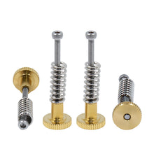 The ASR Thermal Bed Support Kit for 3D Printers (4 pieces) features four metal leveling screws with gold-colored bases and silver springs—perfect for an M3 3D printer bed spring upgrade and shown on a white background.