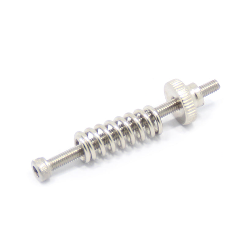 The ASR M3×40mm Steel Leveling Spring for Heated Beds features threaded ends and a knurled adjustment knob, making it ideal for FDM 3D printer heatbed leveling. Shown on a white background.