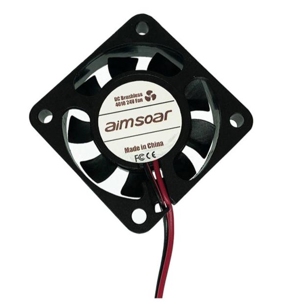 The 24V 4010 DC fan, measuring 40x40x10mm and offering a powerful 6.5 CFM at 5664 RPM with an oil bearing design, features a sleek black frame and is branded "3D Printing Perth - Cirrus Link." It guarantees excellent airflow with quiet operation. Equipped with red and black wires, it is ideal for cooling applications in 3D printers. The fan is marked "Made in China," showcasing its model details and specifications.