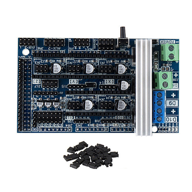 The Ramps 1.6 3D Printer Control Board by 3D Printing Perth - Cirrus Link includes a microcontroller, electronic components, sockets, and black plastic connectors to ensure seamless 3D printing.